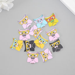 Цена за 2 шт. Пуговицы дерево для творчества 2 прокола «Филин в очках», набор 12 шт., 2×2.3 см