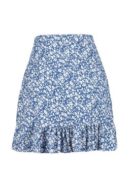 Indigo Bask?l? Volanl? Yuksek Bel Mini Esnek Orme Etek TWOSS21ET0010