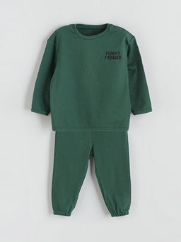 Bask?l? Erkek Bebek Sweatshirt ve E?ofman Alt 2li