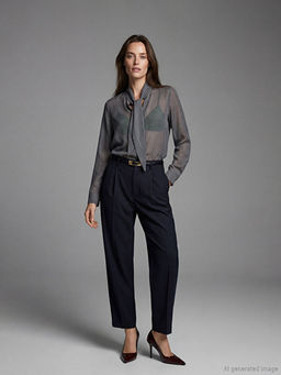 Loose Fit ?izgili Kad?n Kuma? Pantolon