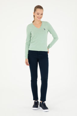 Женский зеленый меланжевый базовый свитер с v-образным вырезом Неожиданная скидка в корзине - U.s. polo assn фото 4