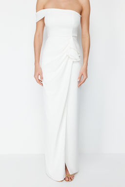 Beyaz Dokuma S?k Abiye Gece Mezuniyet Elbisesi TPRSS21AE0010 - Trendyolmilla фото 4