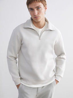 Fermuarl? Dik Yaka Erkek Kal?n Sweatshirt