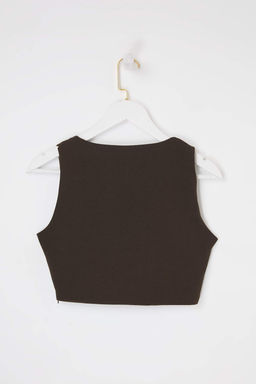 Kahverengi Kare Yaka Fitted Crop Bluz TWOSS26BZ00659 - Trendyolmilla фото 2