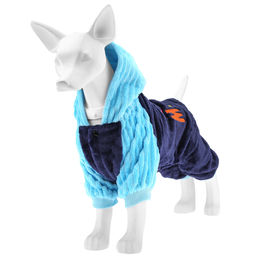 Пэт тойс (Pet toys) Одежда для собаки Комбинезон I Mama/Papa с капюшоном, с принтом, на кнопках, р-р M 33-37см, длина спинки 24см/обхват груди 38см/обхват шеи 30см, цвет-синий с голубым, плюш (100% полиэстер) (Китай) - Домашняя мода фото 4