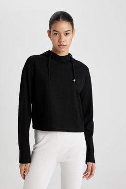 DeFactoFit Футболка стандартного кроя с капюшоном и вышивкой в рубчик с длинными рукавами