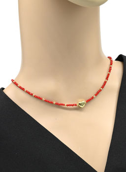 Чокер с сердечком циркон рондель 2*2мм цв.красный, 41см