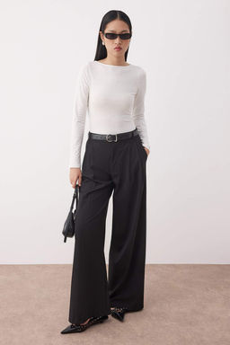 TRENDYOLMILLA Siyah Parlak Tas Bask?l? Pamuklu Uzun Kol Esnek Alttan C?tc?tl? Orme Body TWOAW24BD00059  фото 2