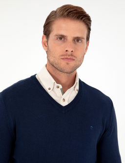 A__k Lacivert Slim Fit V Yaka Basic Triko Kazak - Pierre cardin фото 2