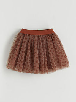 Beli Lastikli ?i?ek Desenli K?z ?ocuk T?t? Etek