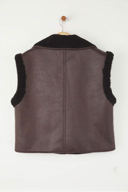 Koyu Kahverengi Regular Kal?p Pelus Detayl? Suet Yelek TWOAW26YE00001 - Trendyolmilla фото 6