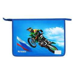 Папка для тетрадей А4, 245 х 340 х 50 мм, молния сверху, ламинированный картон, объемная, Мотокросс - Calligrata фото 3