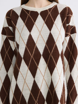 Bisiklet Yaka Baklava Desenli Kad?n Triko Kazak