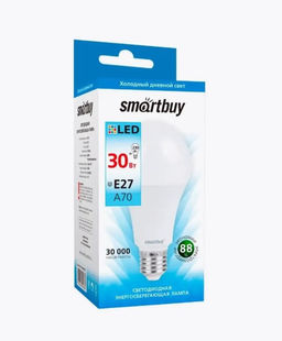 Лампа светодиодная, E27, A70, 30Вт, 6000К "Smartbuy" нейтральный белый свет
