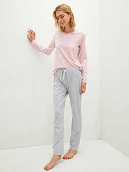 Bisiklet Yaka D?z Uzun Kollu Kad?n Pijama Tak?m?