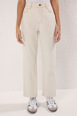 TRENDYOLMILLA Ac?k Mavi Pacas? Kesikli Yuksek Bel Straight Jeans TWOAW25JE00307  фото 4