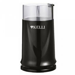 Кофемолка электрическая "Kelli", пластмассовый корпус, ножи из нержавеющей стали, рассчитана на 70г кофе за раз, отсек для хранения шнура, мощность 220-240 В 50-60 Гц 300 Вт, 11,8х10,5х19см, черный (Китай)