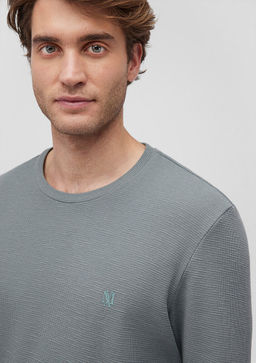 Uzun Kollu Yesil Basic Tisort - Mavi фото 5