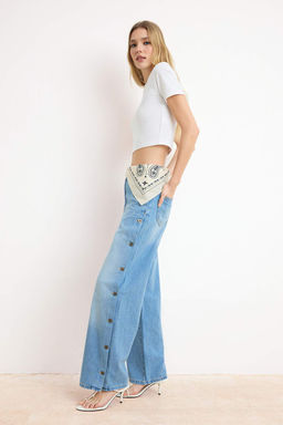 Mavi DOKUMLU Dugme Detayl? %100 Pamuk Yuksek Bel Wide Leg Jeans TWOSS26JE00081 - Trendyolmilla фото 4