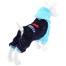 Пэт тойс (Pet toys) Одежда для собаки Комбинезон I Mama/Papa с капюшоном, с принтом, на кнопках, р-р 2XL 48-50см, длина спинки 38см/обхват груди 48см/обхват шеи 38см, цвет-синий с голубым, плюш (100% полиэстер) (Китай) - Домашняя мода фото 3