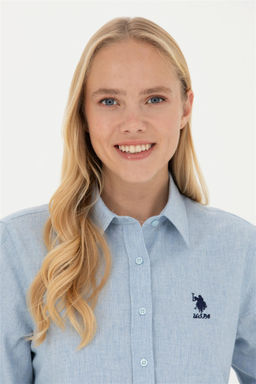 Женская голубая рубашка с длинным рукавом - U.s. polo assn фото 2