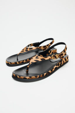 ANIMAL PRINT LEATHER AND SHEEPSKIN SANDALS - Zara фото 4