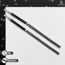 Серьги висячие со стразами Капель блеск, цвет бело-чёрный в сером металле, 11см