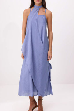 Mavi C?kar?labilir Sal Detayl? Dokuma Elbise TWOSS26EL00662