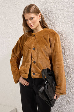 Trendyolmilla Ekru Regular Kurk Ceket Mont TWOSS25MO00033