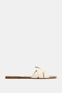 FLAT CRISS-CROSS LEATHER SLIDER SANDALS