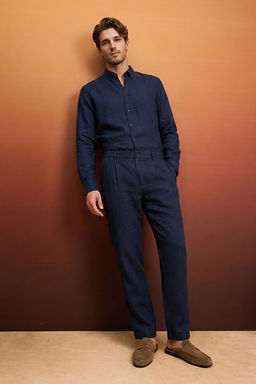 Lacivert %100 Keten Beli Lastikli Regular/Normal Bel Erkek Pantolon TMNSS26PL00026