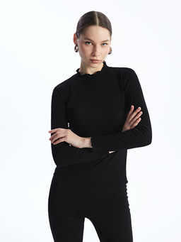 Dik Yaka D?z Uzun Kollu Kad?n Ti??rt