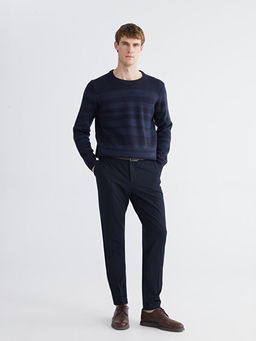 Bisiklet Yaka ?izgili Erkek Triko Kazak