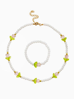 Комплект детский «Выбражулька. Тюльпаны и жемчуг», 2 предмета: бусы, браслет, бело-розовый