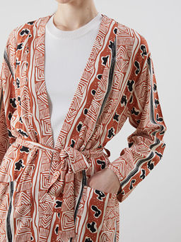 ?al Yaka Desenli Oversize Kad?n Kimono