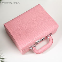 Шкатулка кожзам для украшений Кожа крокодила розовый матовый чемодан 10х18х24 см - Simaland фото 4