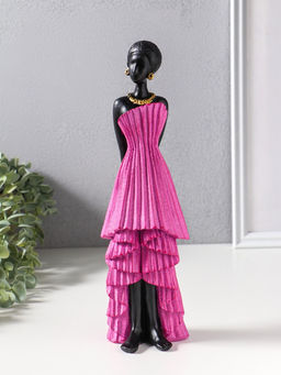 Фигура полистоун «Девушка в ярко-розовом платье с оборками», чёрный, 9×8.5×30.5 см