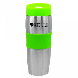 Термокружка из нержавеющей стали 0,4л Kelli, прорезиненная вставка, двойные стенки, вакуумная технология, зеленый (Китай)