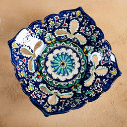 Фруктовница узбекская Риштанская Керамика «Узоры», 24.5×24.5×7 см, синяя