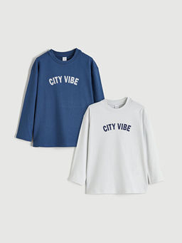 Bisiklet Yaka Bask?l? Erkek ?ocuk Ti??rt 2li