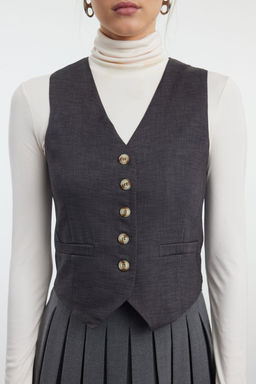 TRENDYOLMILLA Antrasit Basic Duz/ Crop Regular Dokuma Yelek TWOAW25YE00058 фото 3