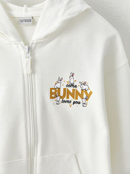 Kap??onlu Bask?l? Uzun Kollu K?z ?ocuk Fermuarl? Sweatshirt - Waikiki фото 3