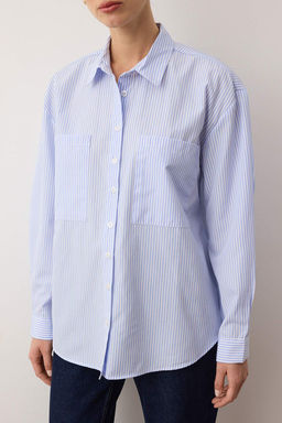 TRENDYOLMILLA Mavi Cizgili Cep Detayl? Oversize/Genis Kal?p Dokuma Gomlek TWOAW23GO00359  фото 36