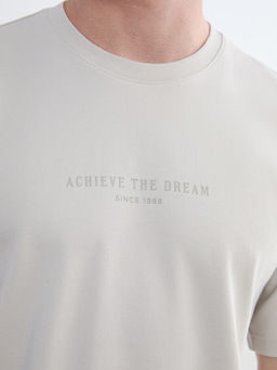 Oversize Fit Bisiklet Yaka Bask?l? Erkek Ti??rt