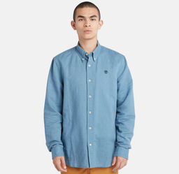 Рубашка Timberland Shirt Linen Solid Slim синяя фото 2