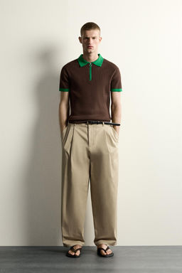 POLO PUNTO COLOR BLOCK CREMALLERA / Marr?n