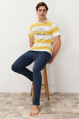 TRENDYOL MAN Sar? Regular Fit Cizgili Orme Pijama Tak?m? TMNSS24PT00041 - Trendyolmilla фото 11