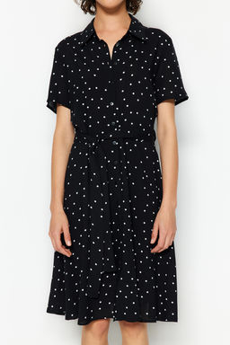 Siyah Puantiyeli Kusakl? Midi Dokuma Gomlek Elbise TWOSS23EL02396 - Trendyolmilla фото 5