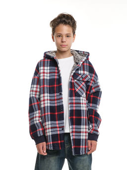 Рубашка на меху на пуговицах 22-7337 син-красная клетка