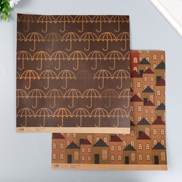 Цена за 5 шт. Бумага для скрапбукинга двусторонняя крафт «Домики и зонтики», плотность 180 г, 30.5×32 см